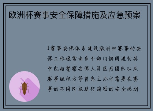 欧洲杯赛事安全保障措施及应急预案